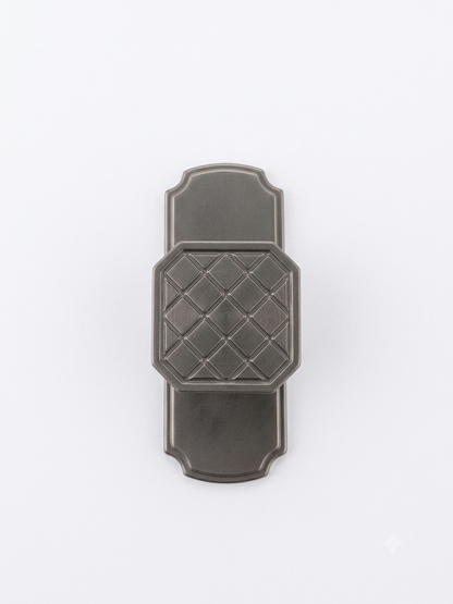 Solid Knurled Geometric Cabinet Knob with Scalloped Backplate | Grey Dresser Pull | Vintage Architectural Hardware for Kitchen & Furniture
