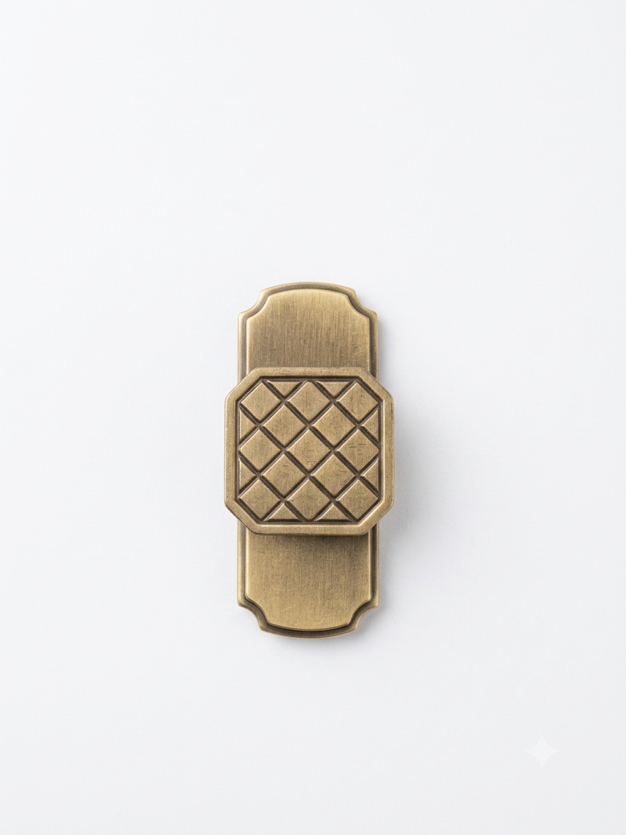 Solid Knurled Geometric Cabinet Knob with Scalloped Backplate | Antique Dresser Pull | Vintage Architectural Hardware for Kitchen & Furniture