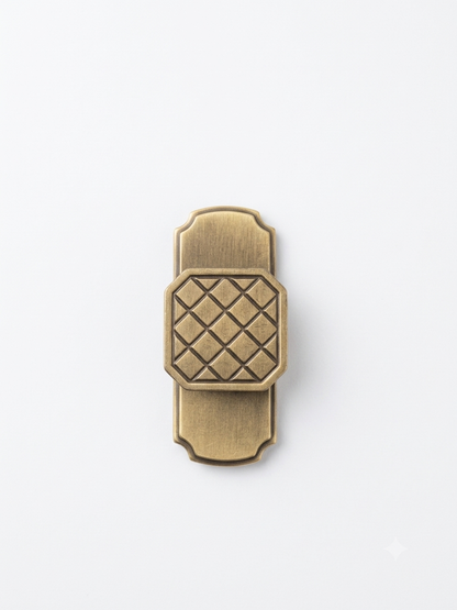 Solid Knurled Geometric Cabinet Knob with Scalloped Backplate | Antique Dresser Pull | Vintage Architectural Hardware for Kitchen & Furniture