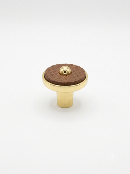 ABVIN Premium Gold Brass Cabinet Knob with Textured Brown Wood-Look Inlay