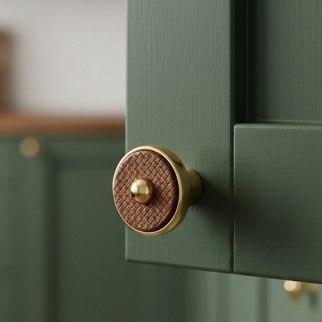 ABVIN Premium Gold Brass Cabinet Knob with Textured Brown Wood-Look Inlay