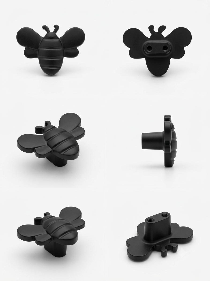 Matt Black Bee Cabinet Knob – Decorative Insect-Shaped Drawer Pull