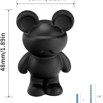 Black Mickey Stereoscopic Bear Cabinet Handles for Wardrobe and Children's Room Pull Knobs Wardrobe Dresser Drawer Furniture Hardware (1 pcs)