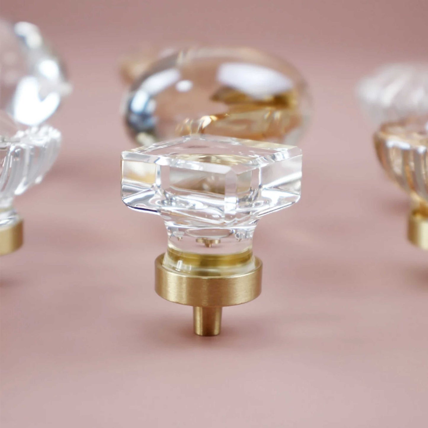 Square Crystal Knobs Pulls Champagne Handles Transparent Wardrobe Dresser Drawer Furniture Hardware (1 pcs)