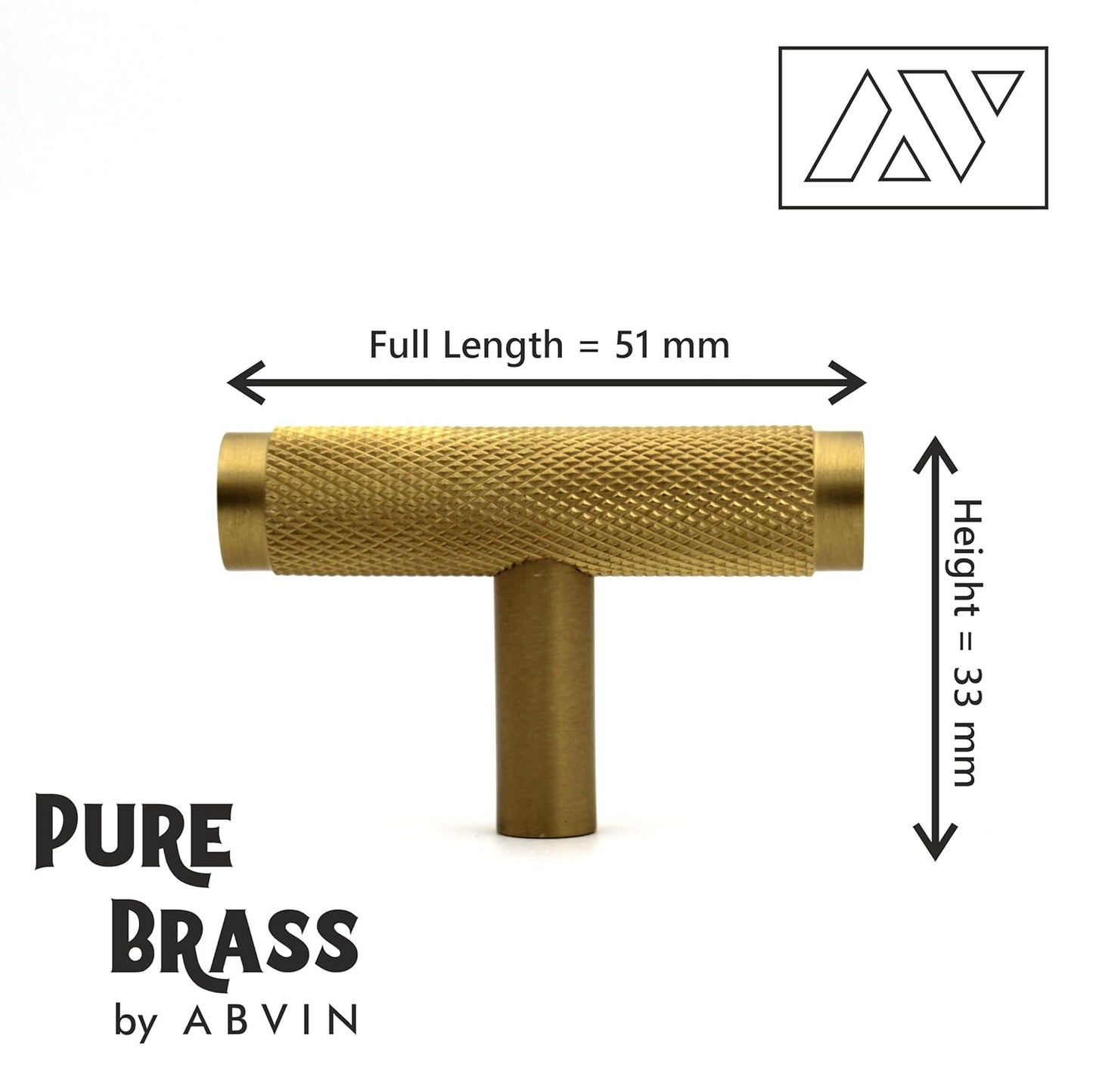 ABVIN Premium Solid Brass Knurled Cabinet Bar Pull Handles Matt Gold Furniture Hardware Drawers Kitchens Cupboard Door