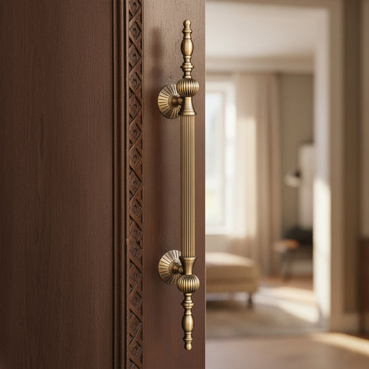 24 inch Matt Antique Brass Door Handle: Ornate Entrance Hardware