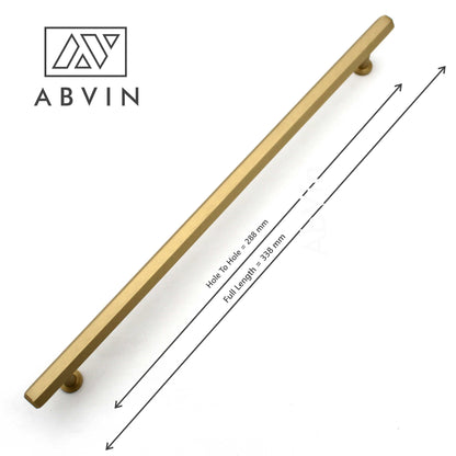 Gold cabinet handle with dimensions on a white background, featuring the ABVIN brand.