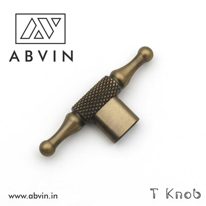 Knurled Brass Cabinet Pull Handle – Antique | Solid Bar Handle for Kitchen, Dresser, Wardrobe (1 Pc)
