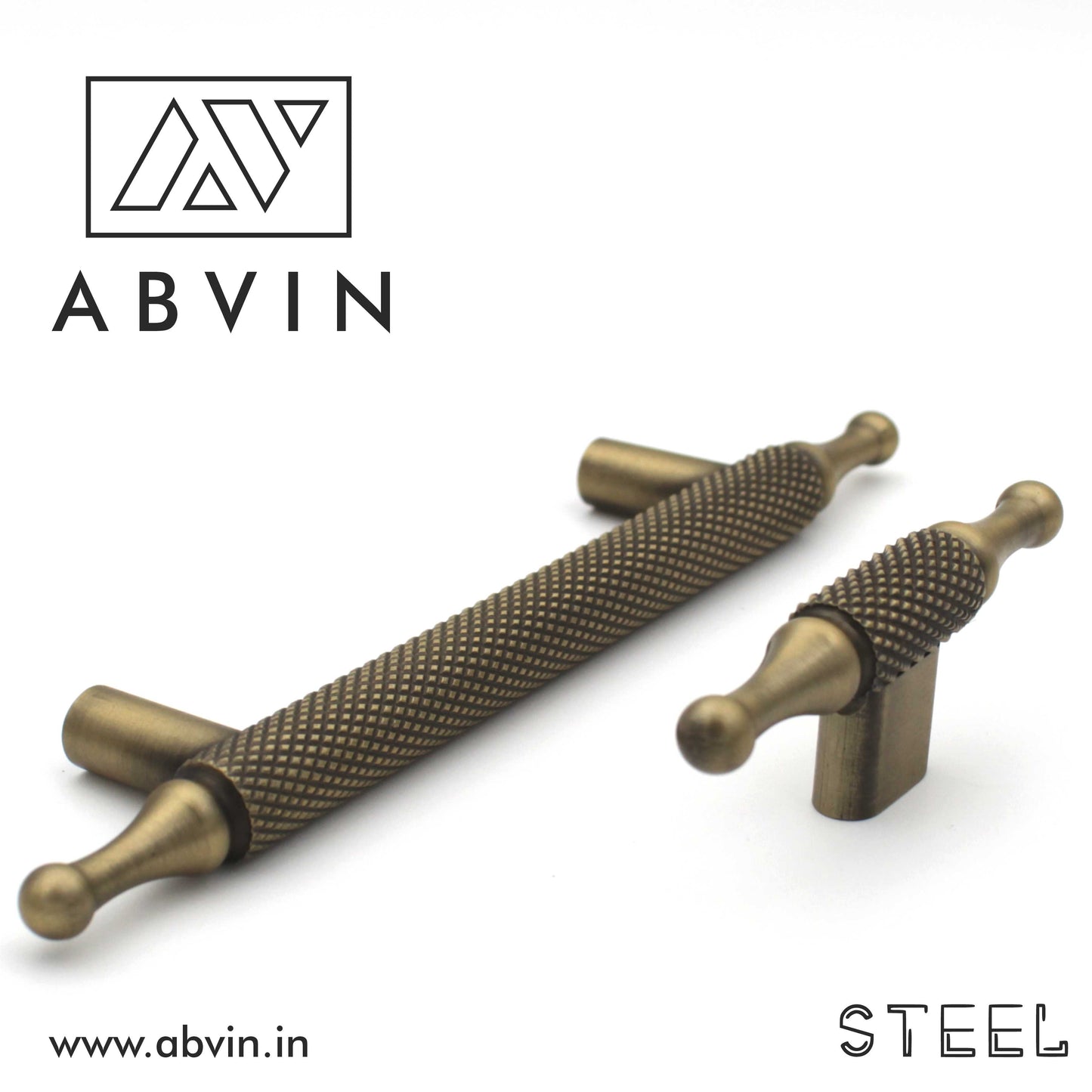 Knurled Brass Cabinet Pull Handle – Antique | Solid Bar Handle for Kitchen, Dresser, Wardrobe (1 Pc)