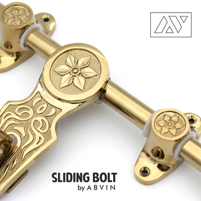 PVD GOLD Main Door  12" Brass Aldrop  – 100% Handmade Solid Brass Latch, Brass Sliding Door Bolt - 1 set