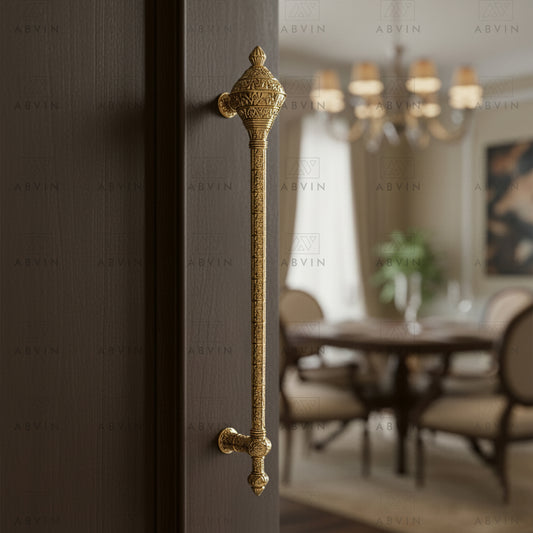 Shinny PVD Gold Finish Door Handle: Ornate Entrance Hardware
