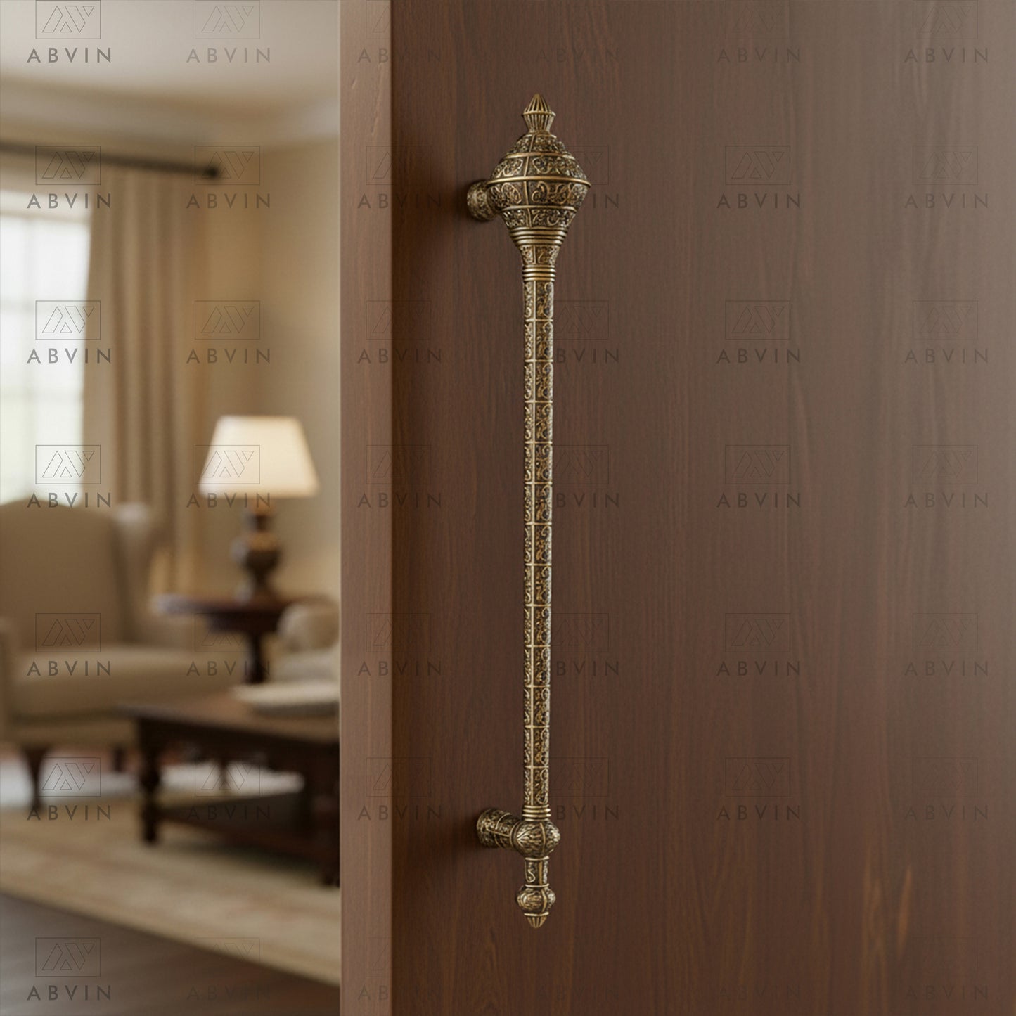 Matt Antique Brass Finish Door Handle: Ornate Entrance Hardware