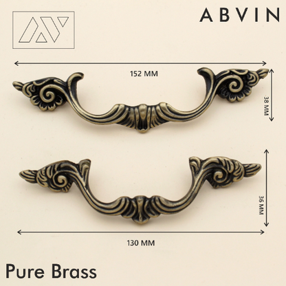 ABVIN Carving Pulls Vintage Unique Cabinet Beautiful Drawer Decorative Dresser Knobs Pulls - Pure Brass - Antique Finish - 1 Pcs