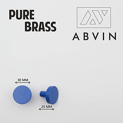 Solid Brass Round Blue Knobs for Kitchen Drawer Cabinet Wardrobe knob - Blue - 30mm - 1 Pcs