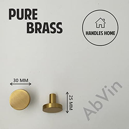 Solid Brass Round Knobs for Cabinet Kitchen Drawer Pulls knob ( 30 mm ) - Satin Brass - 1 Pcs