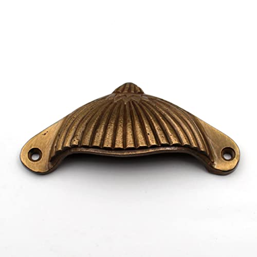 ABVIN Carving Cup Pulls Unique Cabinet Beautiful Drawer Decorative Dresser Knobs Pulls - Pure Brass - Antique Finish - 1 Pcs