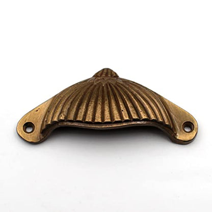 ABVIN Carving Cup Pulls Unique Cabinet Beautiful Drawer Decorative Dresser Knobs Pulls - Pure Brass - Antique Finish - 1 Pcs
