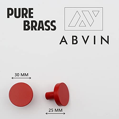 Solid Brass Round Red Knobs for Kitchen Drawer Cabinet Wardrobe knob - Red - 30mm - 1 Pcs