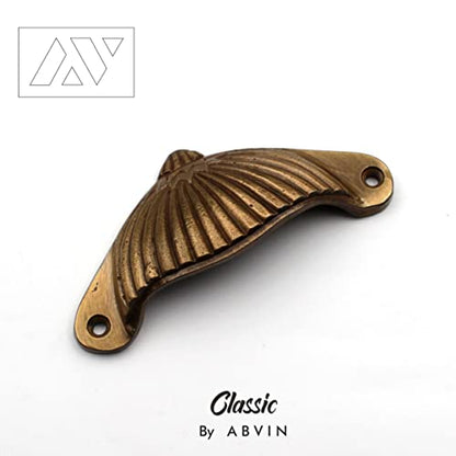 ABVIN Carving Cup Pulls Unique Cabinet Beautiful Drawer Decorative Dresser Knobs Pulls - Pure Brass - Antique Finish - 1 Pcs