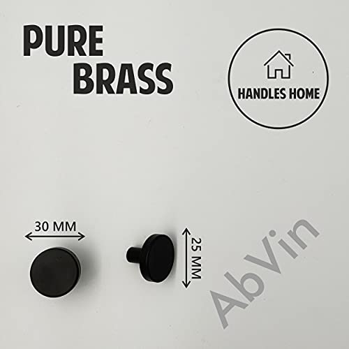 Solid Brass Round Black Knobs for Kitchen Drawer Cabinet Wardrobe knob - Black - 30mm - 1 Pcs