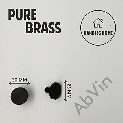 Solid Brass Round Black Knobs for Kitchen Drawer Cabinet Wardrobe knob - Black - 30mm - 1 Pcs