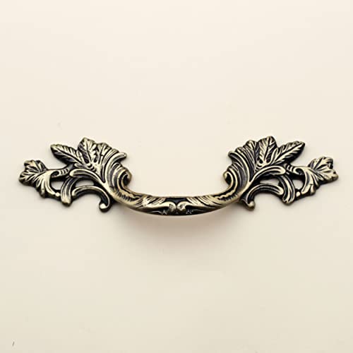 ABVIN Big Carving Pulls Vintage Unique Cabinet Beautiful Drawer Decorative Dresser Knobs Pulls - Pure Brass - Antique Finish - 1 Pcs