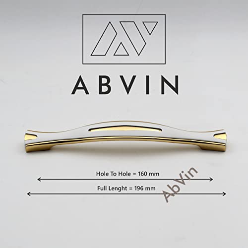 ABVIN Premium White Gold Bar Handles, Unique Modern Gold Cabinet Hardware, Furniture Pulls for Doors, Cabinets, Cupboards & Drawers ( 1 pcs )