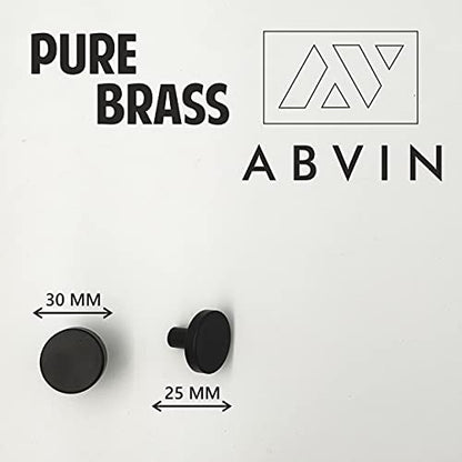 ABVIN Solid Black Brass Round Knobs Cabinet Beautiful Decorative Dresser Knobs Drawer Pulls - ABVIN002 - Matt Black Finish - 1 Pcs
