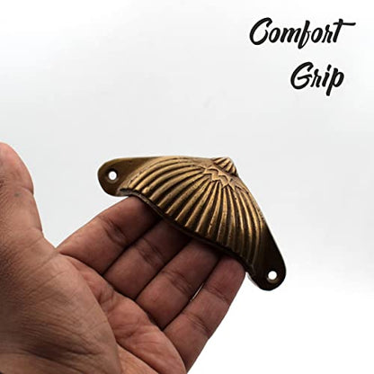 ABVIN Carving Cup Pulls Unique Cabinet Beautiful Drawer Decorative Dresser Knobs Pulls - Pure Brass - Antique Finish - 1 Pcs