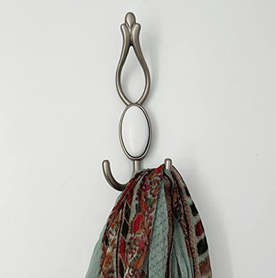 ABVIN - Premium White Stone Bathroom Cloth Hooks Hanger Door Wall Robe Hooks Rail for Hanging Keys, Clothes, Towel - 1Pcs (Silver)