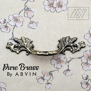 ABVIN Big Carving Pulls Vintage Unique Cabinet Beautiful Drawer Decorative Dresser Knobs Pulls - Pure Brass - Antique Finish - 1 Pcs