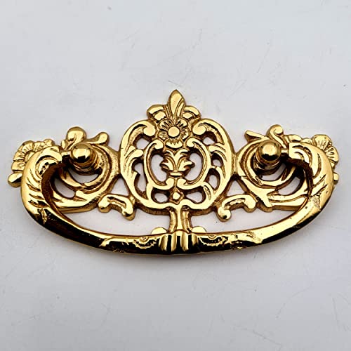 ABVIN Golden Carving Drop Pulls Vintage Antique Old Drawer Unique Cabinet Beautiful Drawer Knobs Decorative Dresser Drawer Pulls- Golden Finish - 1 Pcs
