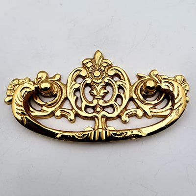 ABVIN Golden Carving Drop Pulls Vintage Antique Old Drawer Unique Cabinet Beautiful Drawer Knobs Decorative Dresser Drawer Pulls- Golden Finish - 1 Pcs