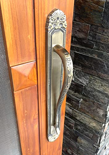 Vintage Brass Plate Door Handles with Carving