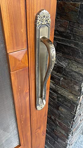 Vintage Brass Plate Door Handles with Carving