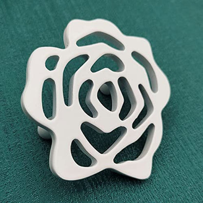 White Flower knobs for Kitchen Wardrobe Drawers Vanity - White matt Finish - 1 pcs