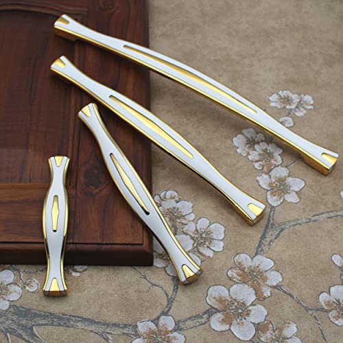 ABVIN Premium White Gold Bar Handles, Unique Modern Gold Cabinet Hardware, Furniture Pulls for Doors, Cabinets, Cupboards & Drawers ( 1 pcs )